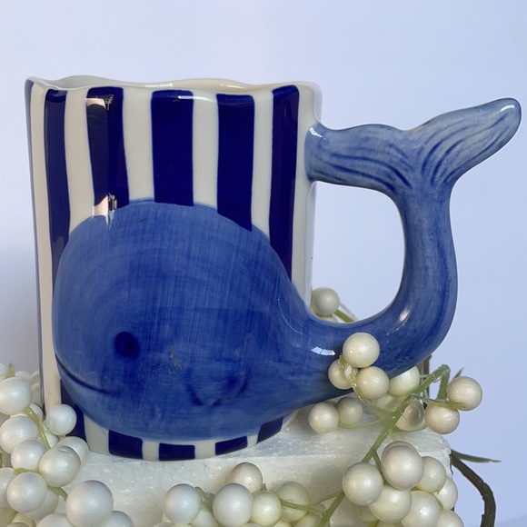 Striped Blue and White Whale Mug by The Old Pottery Company - Picture 6 of 11